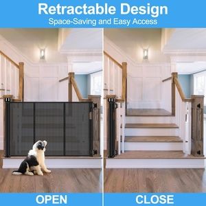 Enhanced 55-Inch Retractable Dog Gate for Stairs, Retractable Baby Gates for Doo